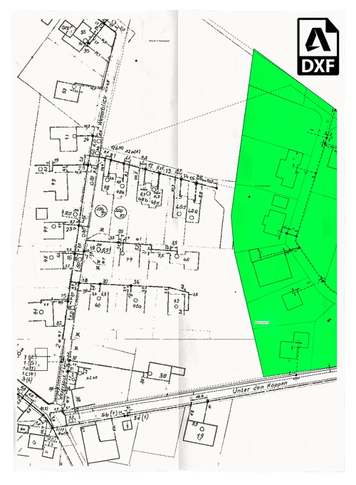 Leitungsplan als DXF mit markiertem Projektgebiet